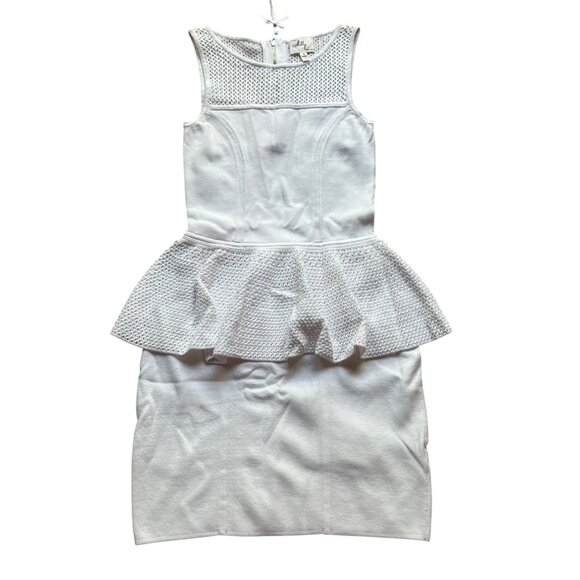 Milly New York Size S White Crochet Trim Sleeveless Knit Bodycon Peplum Dress - Picture 1 of 16